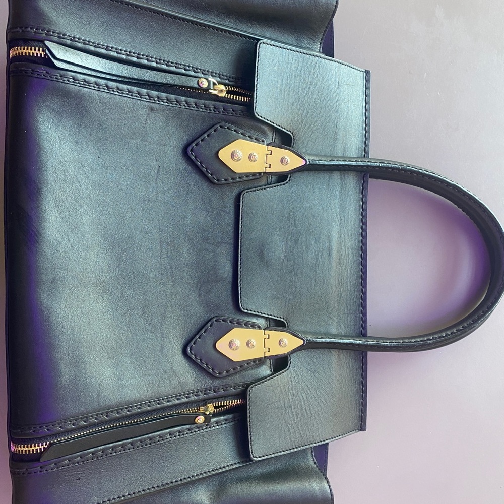 Henri Bendel The A List Flap Satchel purse -Black Leather